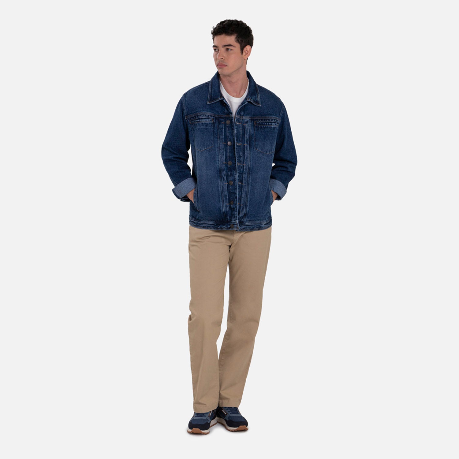 CHAMARRA TRUCKER COLOR AZUL MEDIO OSCURO