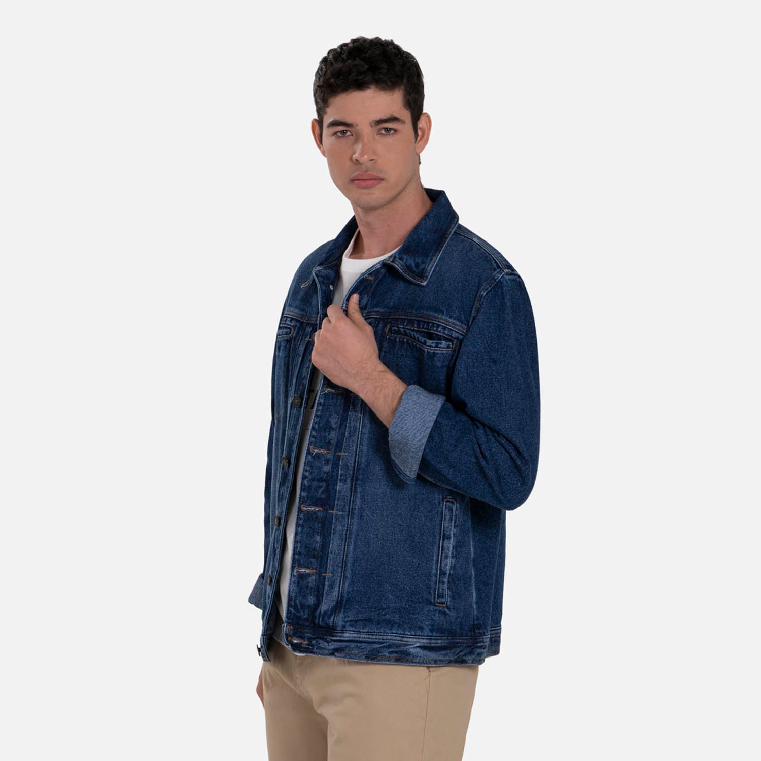 CHAMARRA TRUCKER COLOR AZUL MEDIO OSCURO