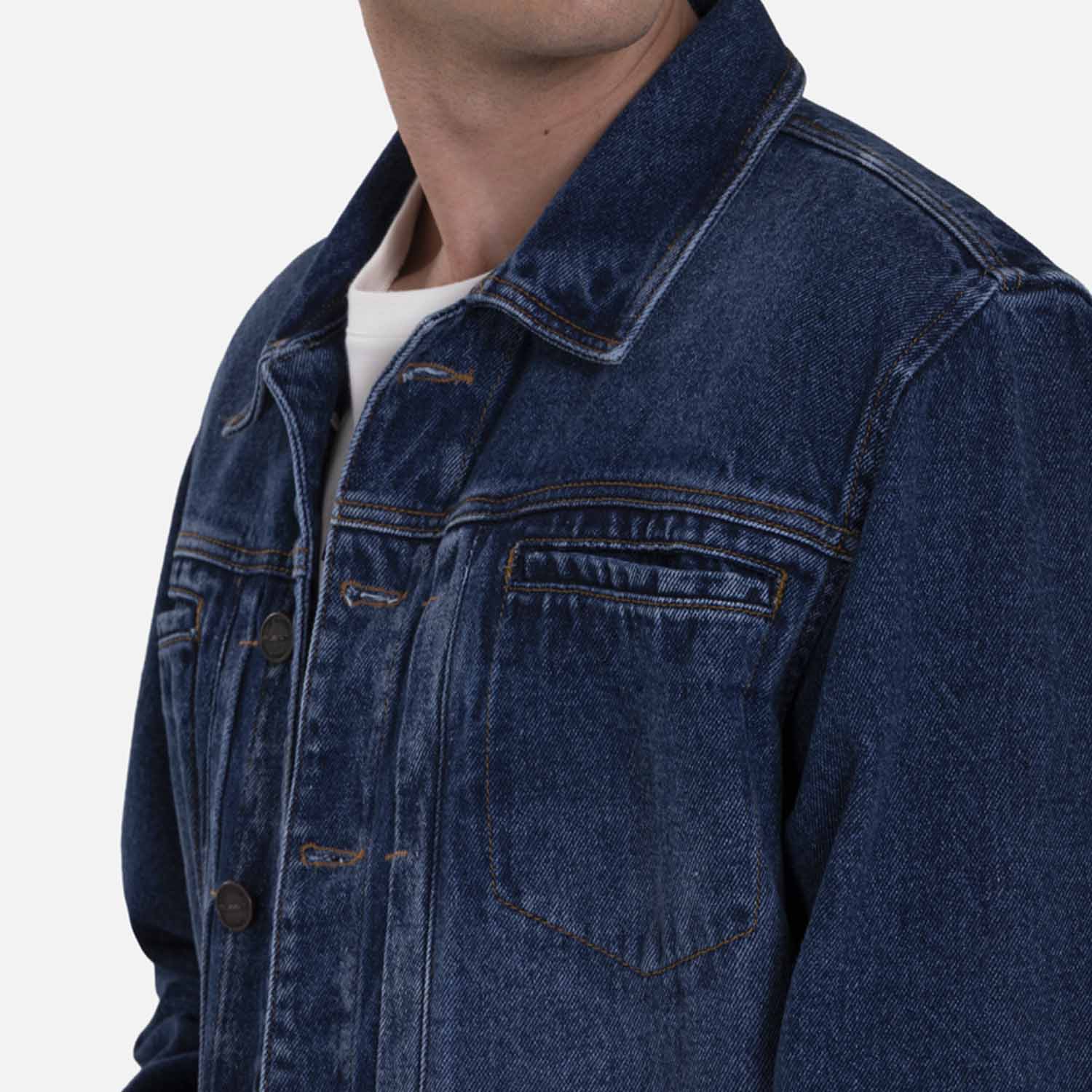 CHAMARRA TRUCKER COLOR AZUL MEDIO OSCURO