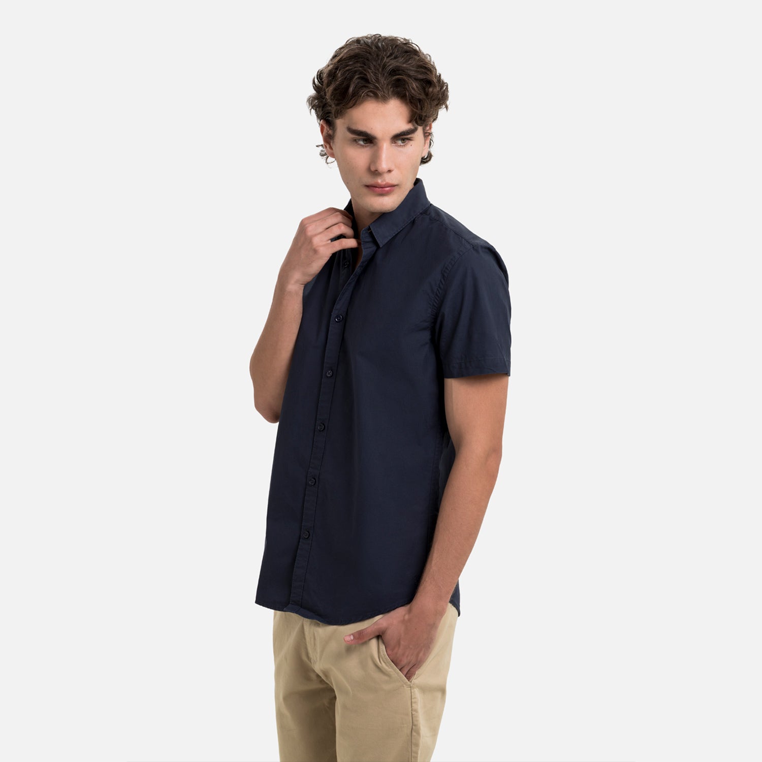 CAMISA MANGA CORTA COLOR AZUL NOCHE – Quest México