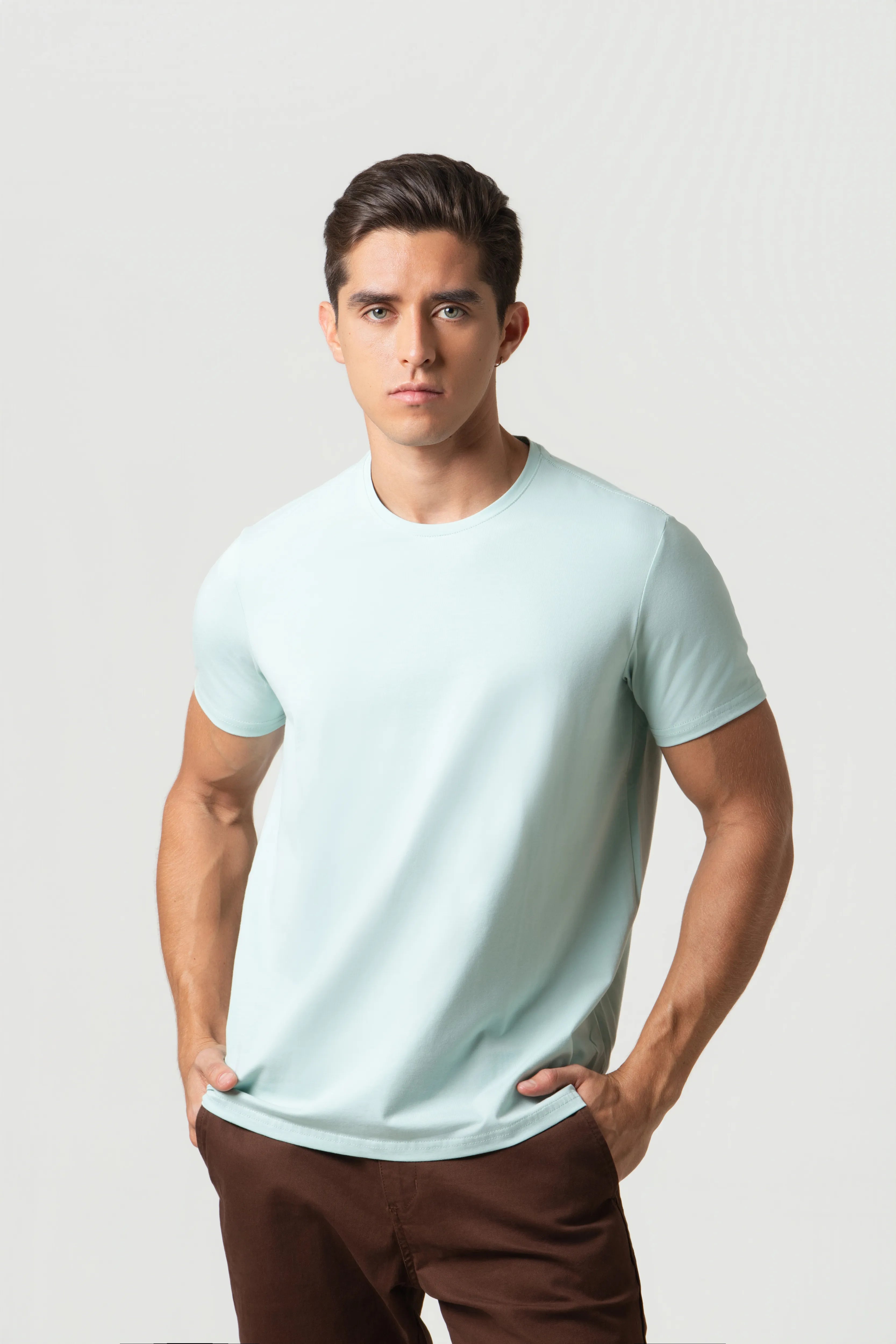 PLAYERA SLIM MANGA CORTA COLOR VERDE MENTA EMPOLVADO