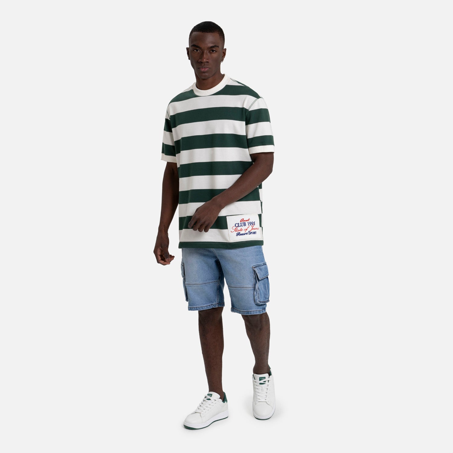 PLAYERA MANGA CORTA COLOR VERDE TENIS-IVORY MARFIL