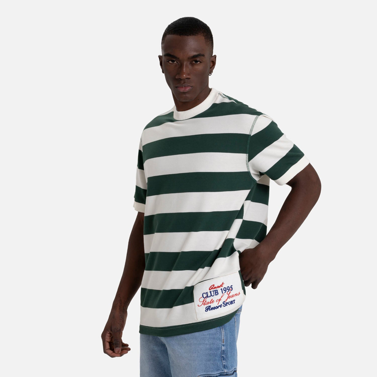 PLAYERA MANGA CORTA COLOR VERDE TENIS-IVORY MARFIL