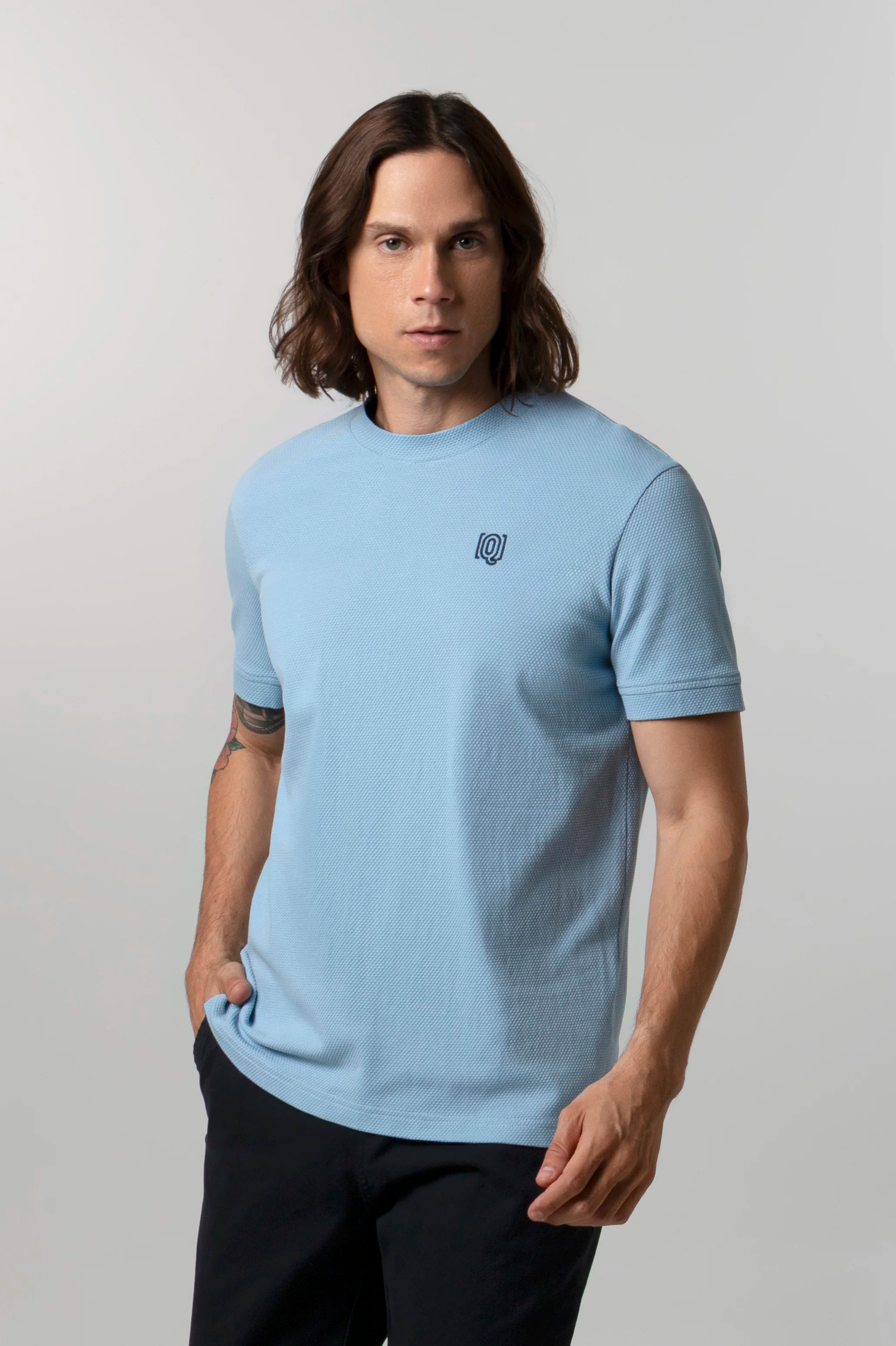 PLAYERA MANGA CORTA COLOR AZUL GLACIAR