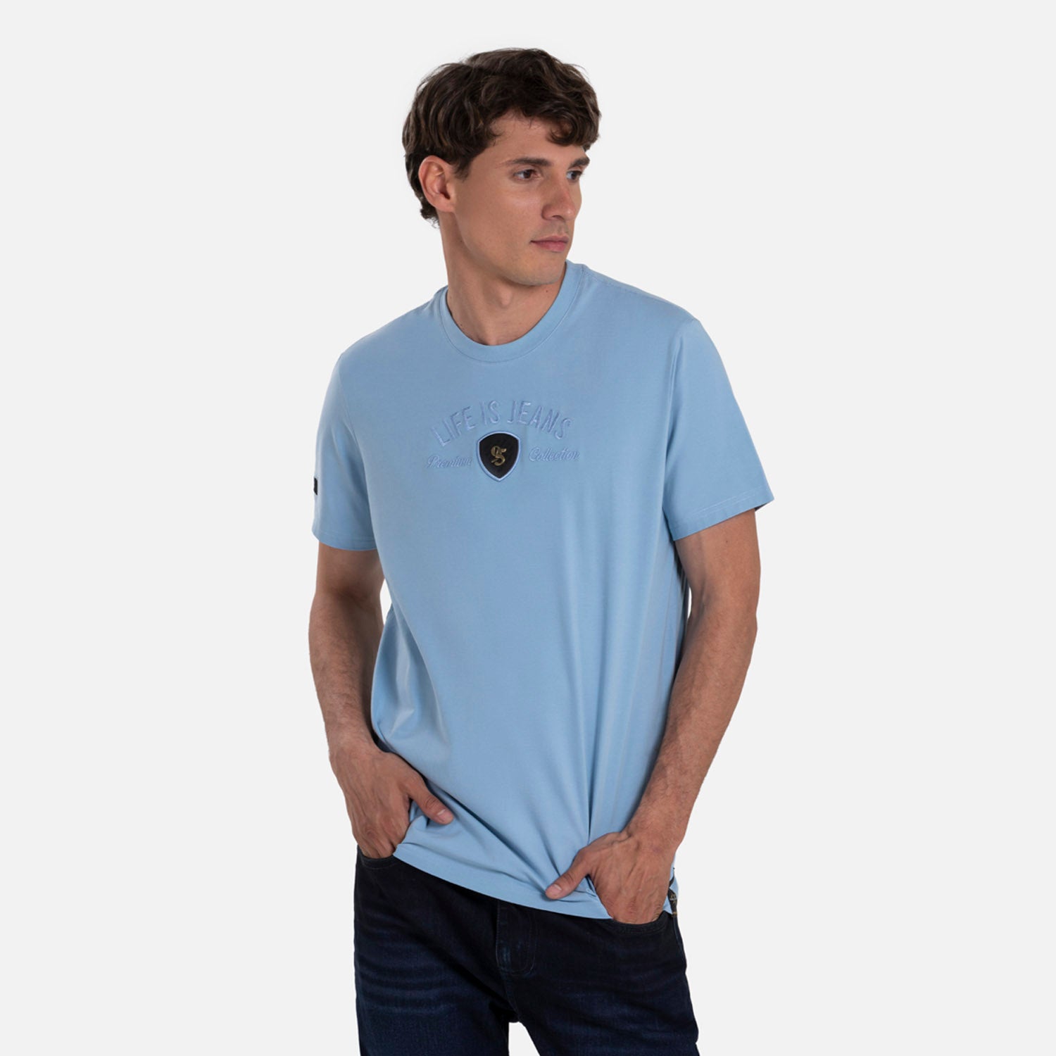PLAYERA PREMIUM MANGA CORTA COLOR AZUL GLACIAR