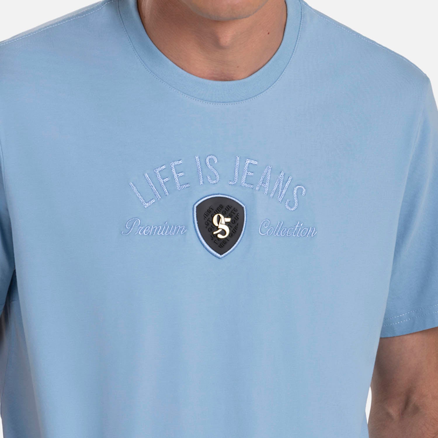 PLAYERA PREMIUM MANGA CORTA COLOR AZUL GLACIAR