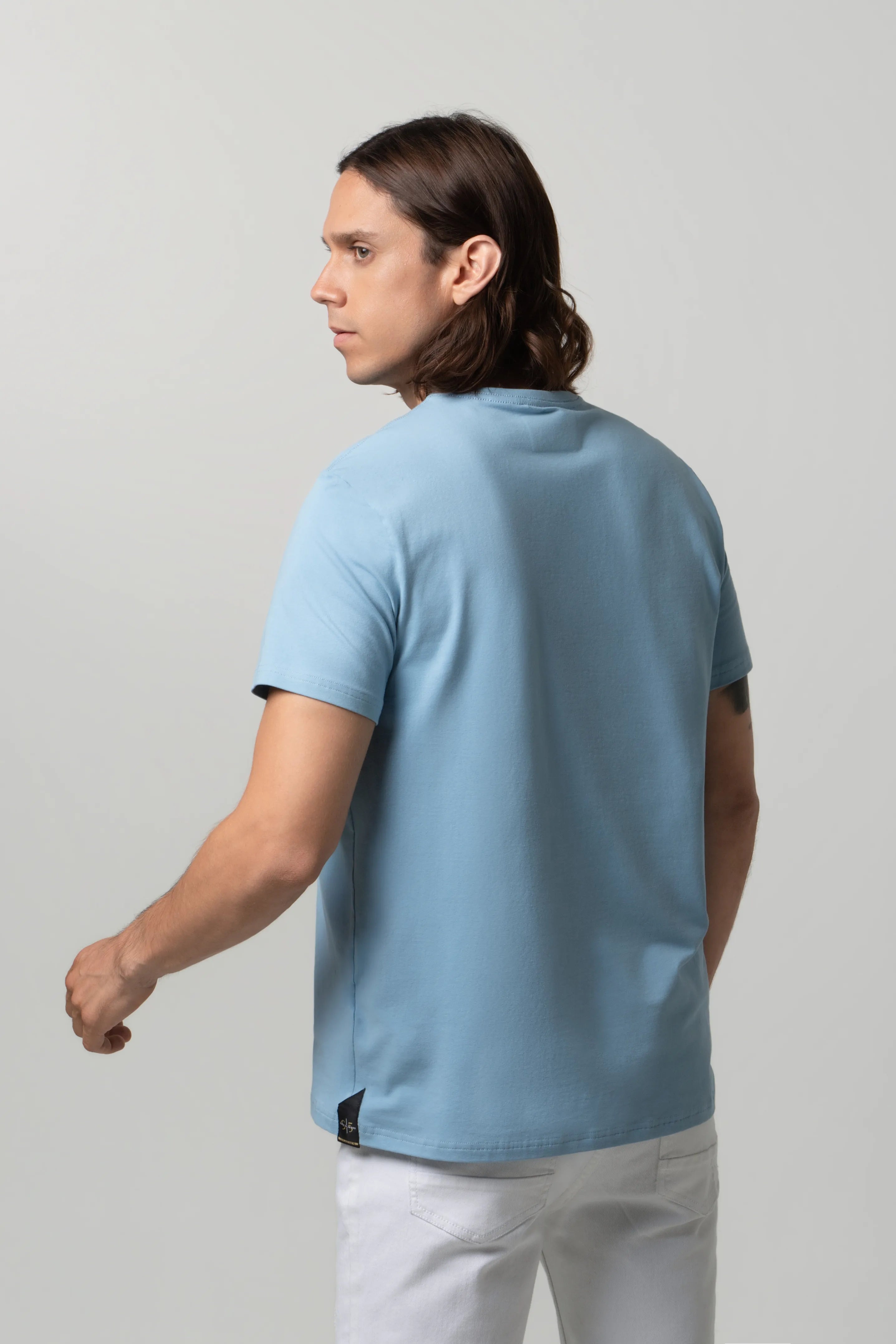 PLAYERA PREMIUM MANGA CORTA COLOR AZUL GLACIAR