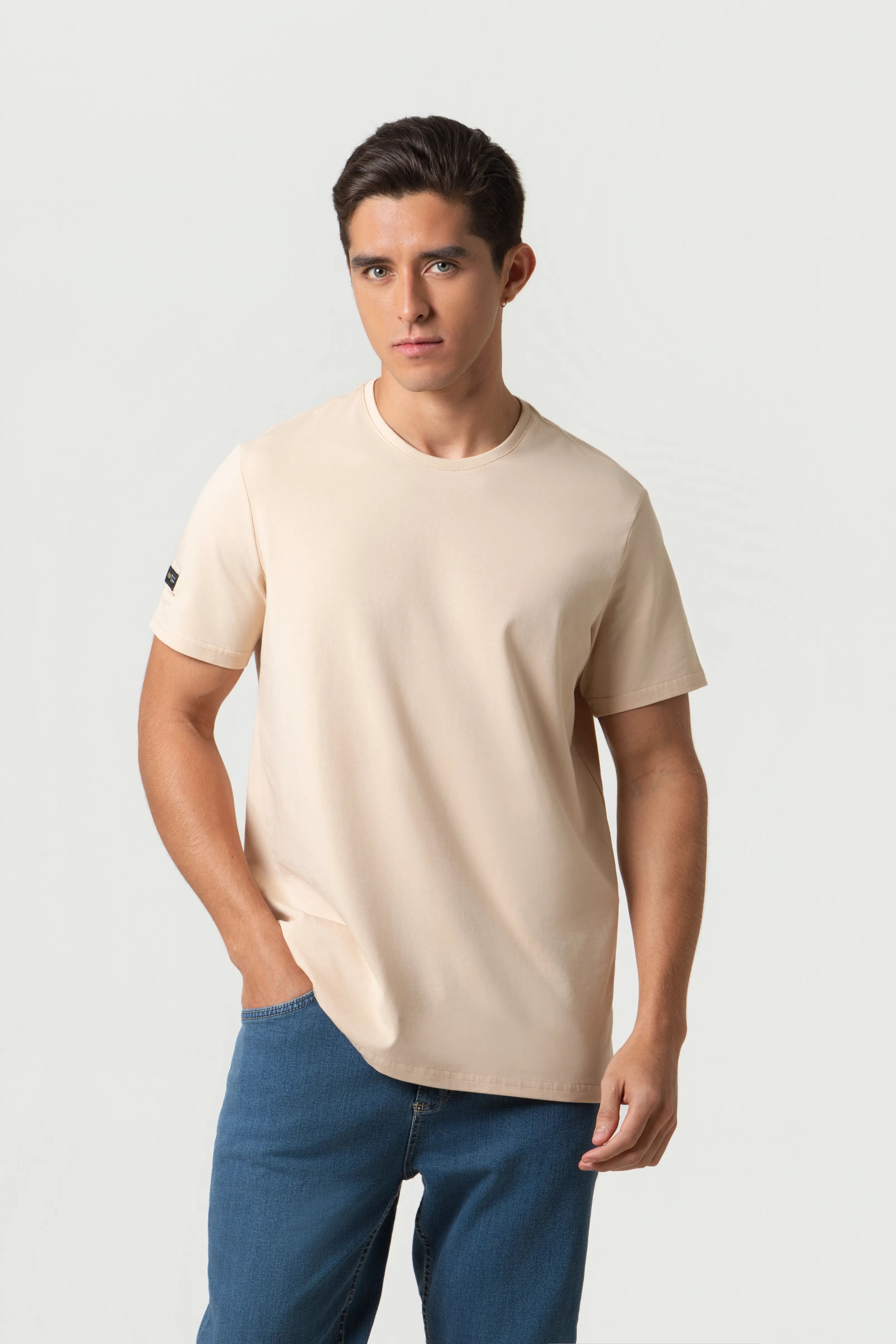 PLAYERA PREMIUM MANGA CORTA COLOR BEIGE MEDIO