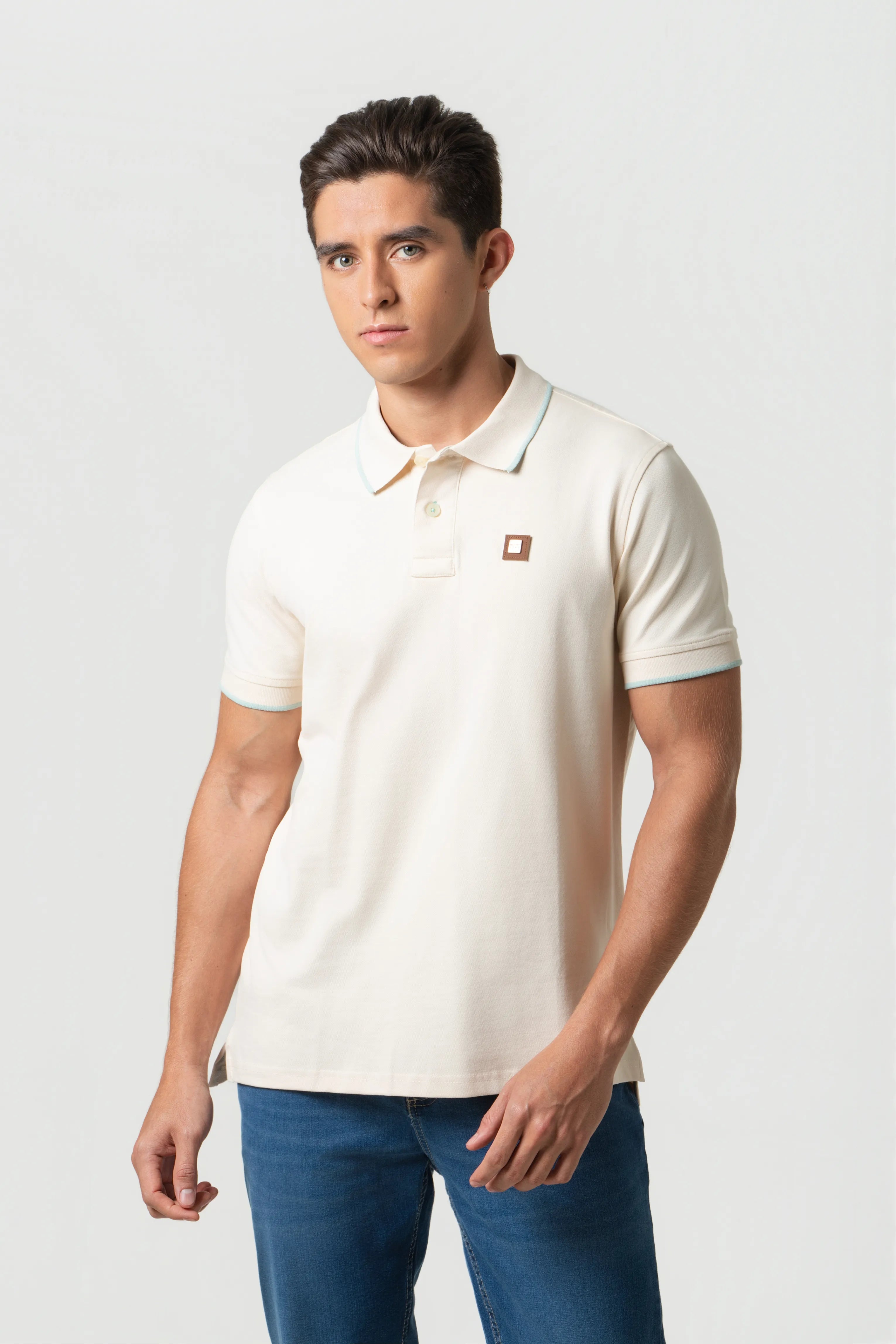 POLO TIPPING COLOR IVORY MARFIL - VERDE MENTA EMPOLVADO