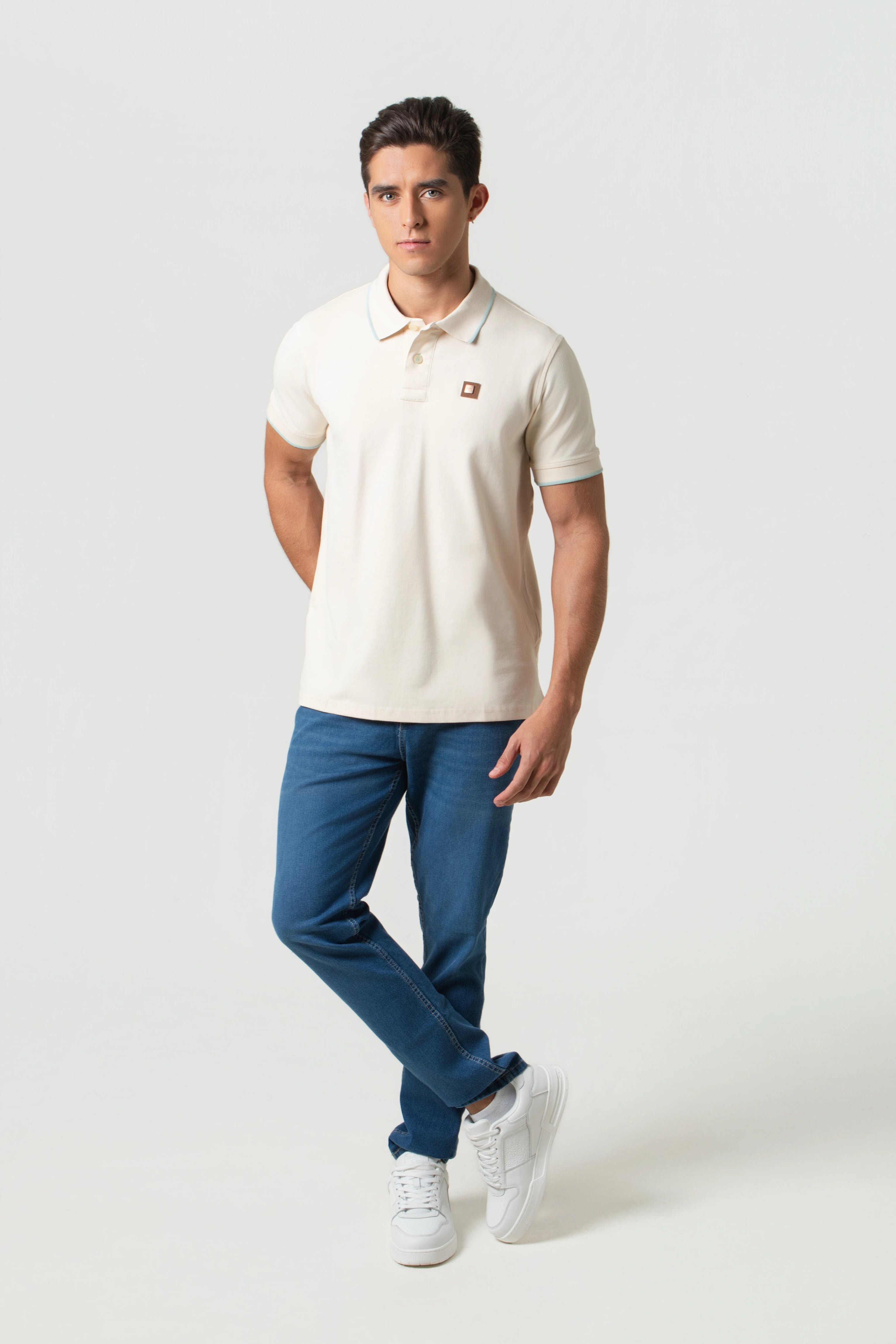 POLO TIPPING COLOR IVORY MARFIL - VERDE MENTA EMPOLVADO