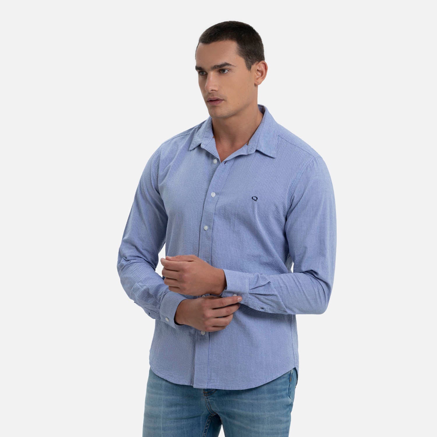 CAMISA MANGA LARGA COLOR AZUL OSCURO