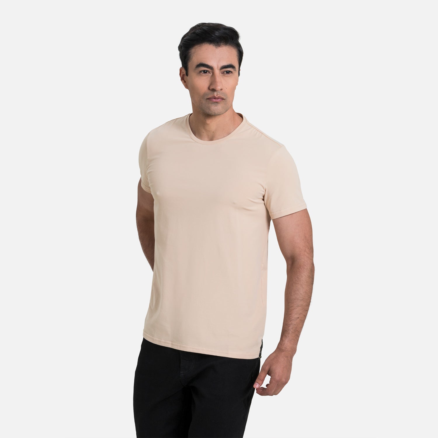 PLAYERA SLIM MANGA CORTA COLOR BEIGE MEDIO