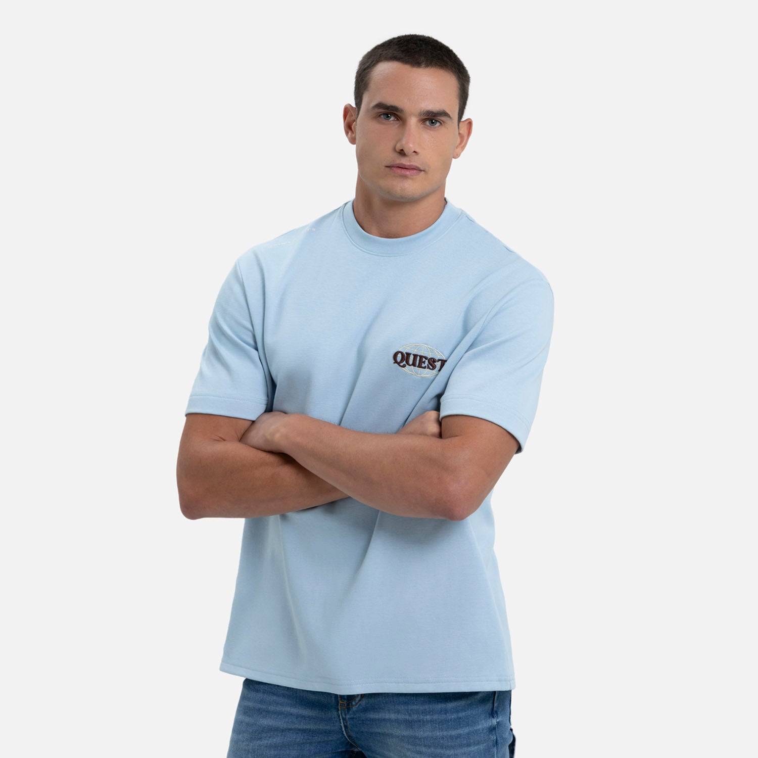 PLAYERA MANGA CORTA COLOR AZUL CHAMBRAY