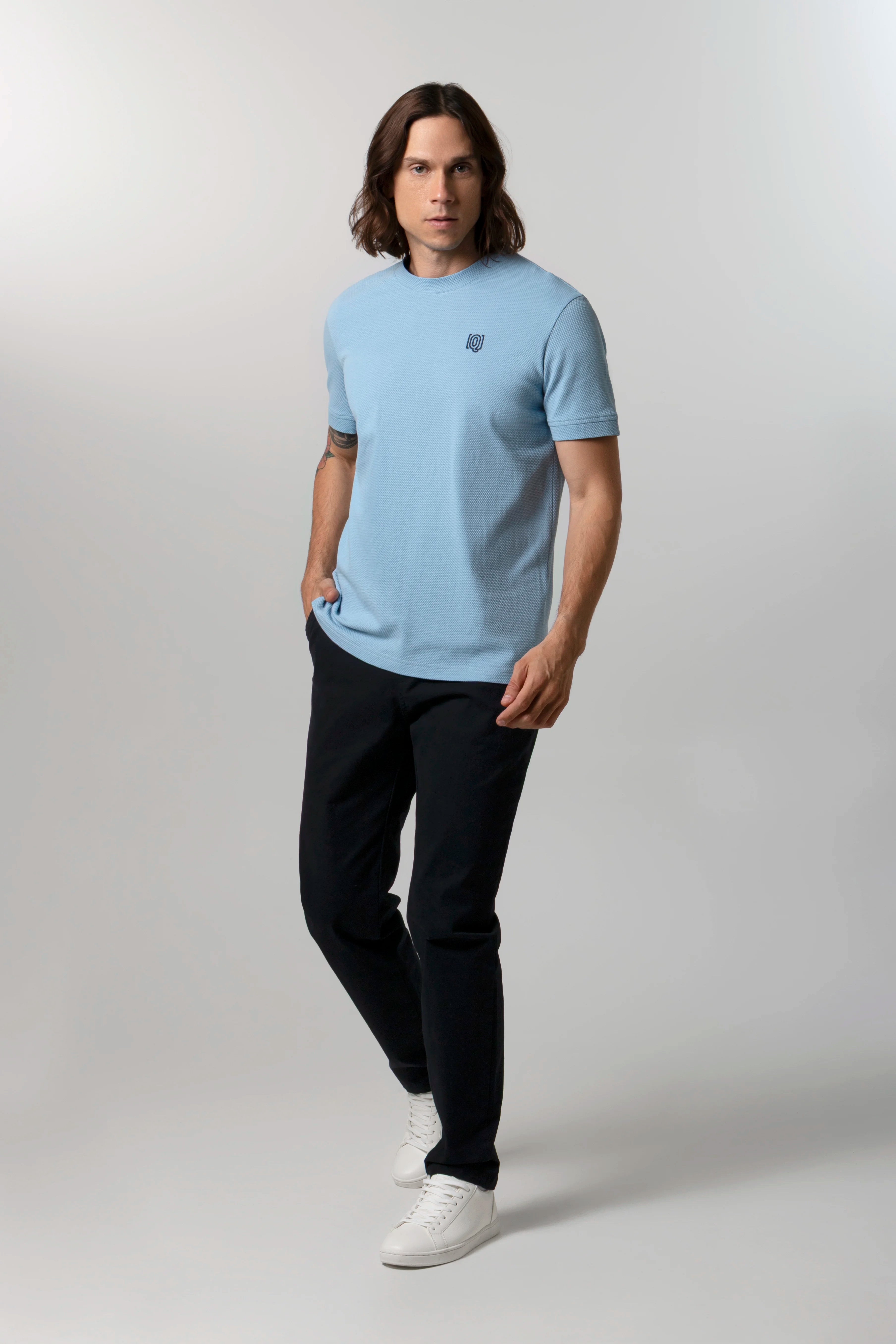 PLAYERA MANGA CORTA COLOR AZUL GLACIAR